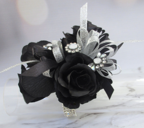 Black Dried Flower Wrist Corsage, Black Prom Corsage